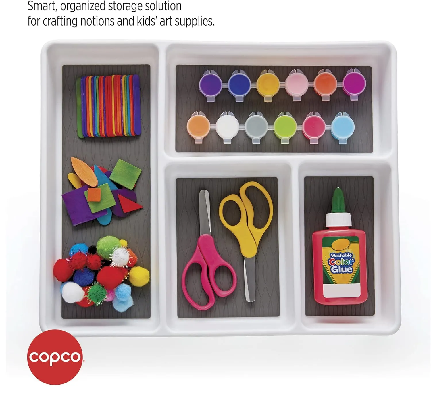 Copco Basics Multi-Compartment Drawer Organizer, White/Charcoal Gray