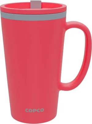 Copco Cone 16oz Insulated Travel Mug with Handle, Double Wall, Slide-Closure Lid, BPA-Free, Microwave & Dishwasher Safe, Reusable Plastic Travel Coffee Tumbler - Portable Coffee Cup (Coral Red)