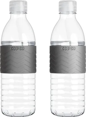 Copco Hydra Water Bottle with Spill-Resistant Lid, 16.9 oz (Set of 2) - Reusable Tritan Non-Slip Sleeve, Twist-Open Body - BPA-Free, Leak-Proof, Durable & Portable for Gym, Office, School (Gray)