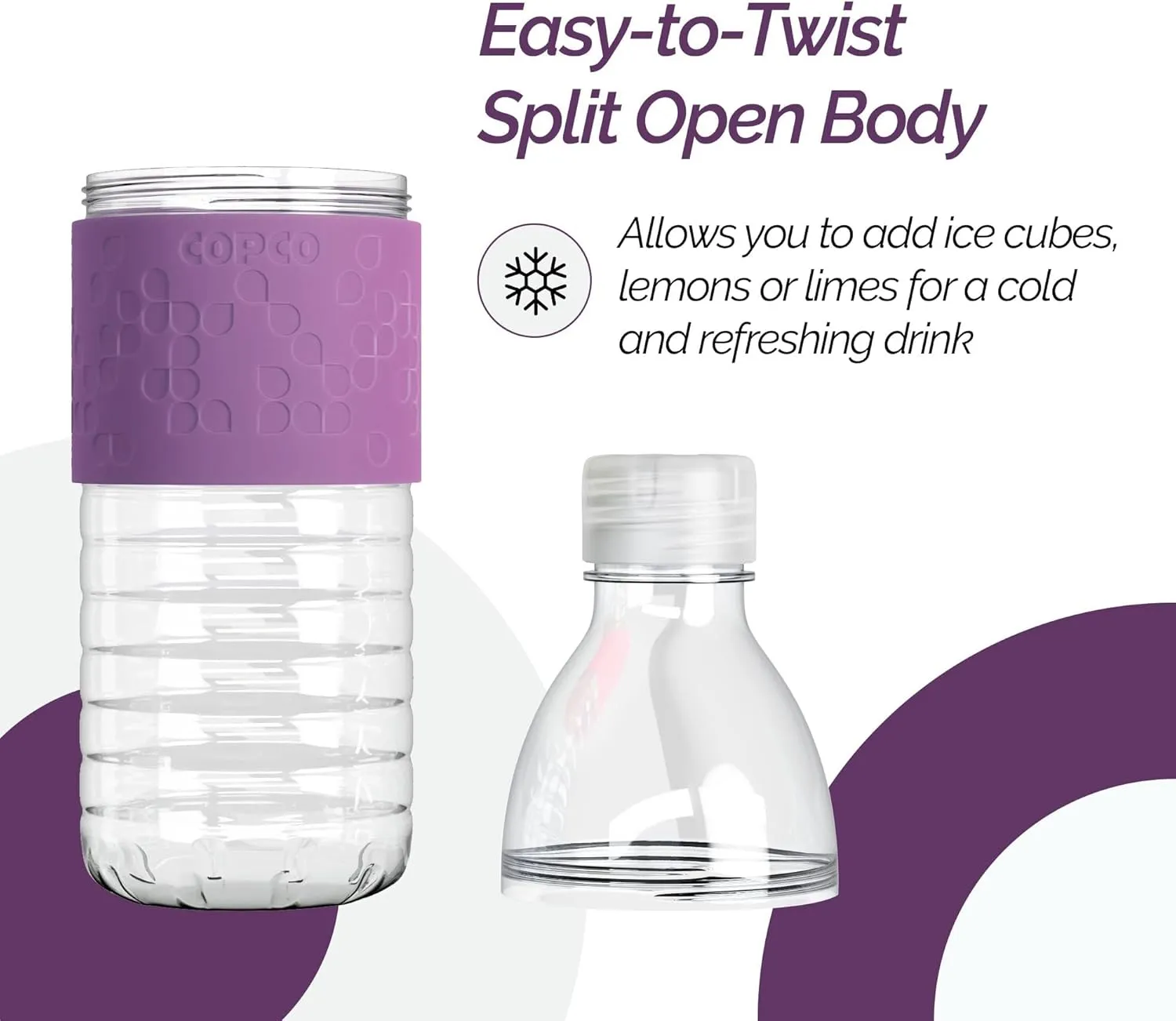 Copco Hydra Water Bottle with Spill-Resistant Lid, 16.9 oz (Set of 2) - Reusable Tritan Non-Slip Sleeve, Twist-Open Body - BPA-Free, Leak-Proof, Durable & Portable for Gym, Office, School (Purple)