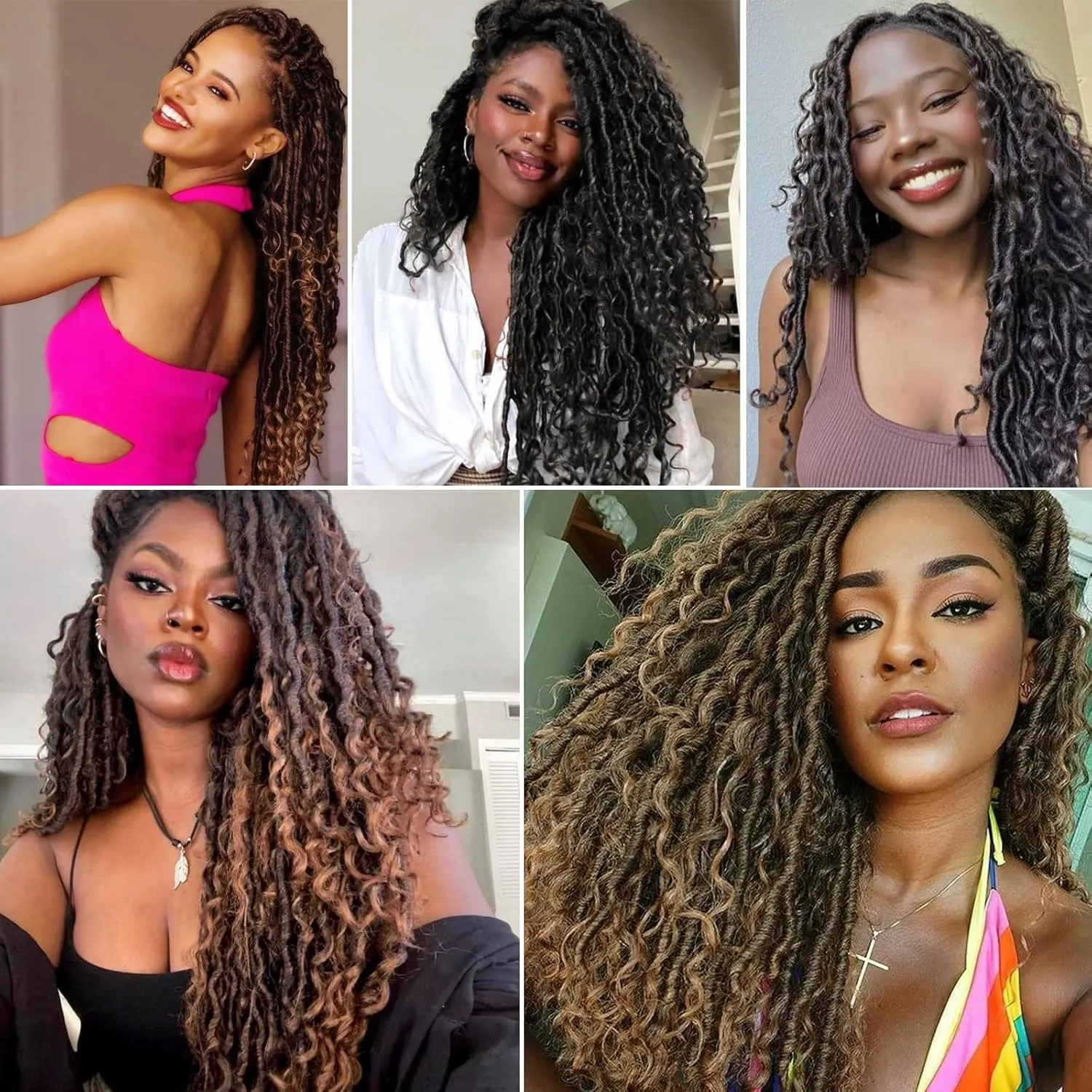 Copper Crochet Goddess Locs,5 Packs 14 Inch Pre looped Boho Goddess Locs Crochet Hair,Faux Locs Crochet Hair With Curly Ends,Hippie Locs Crotchet Hair For Women(14in,5pack T1B/350#)