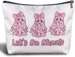 Coquette Halloween Makeup Bag - Pink Bow Ghost Makeup Bag, Halloween Cosmetic Bag, Horror Makeup Bag, Spooky Makeup Bag, Halloween Zipper Pouch for Women, Halloween Gifts for Women
