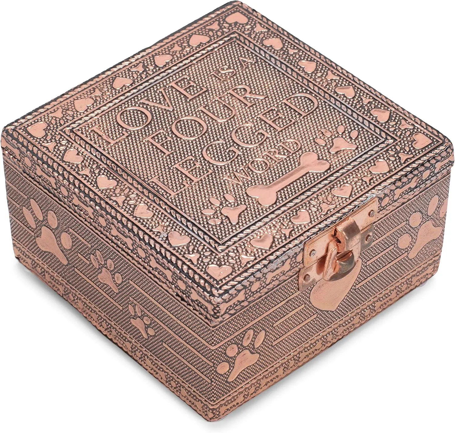 Cottage Garden Home Dog Pawprint Copper Tone Metal Jewelry Keepsake Box