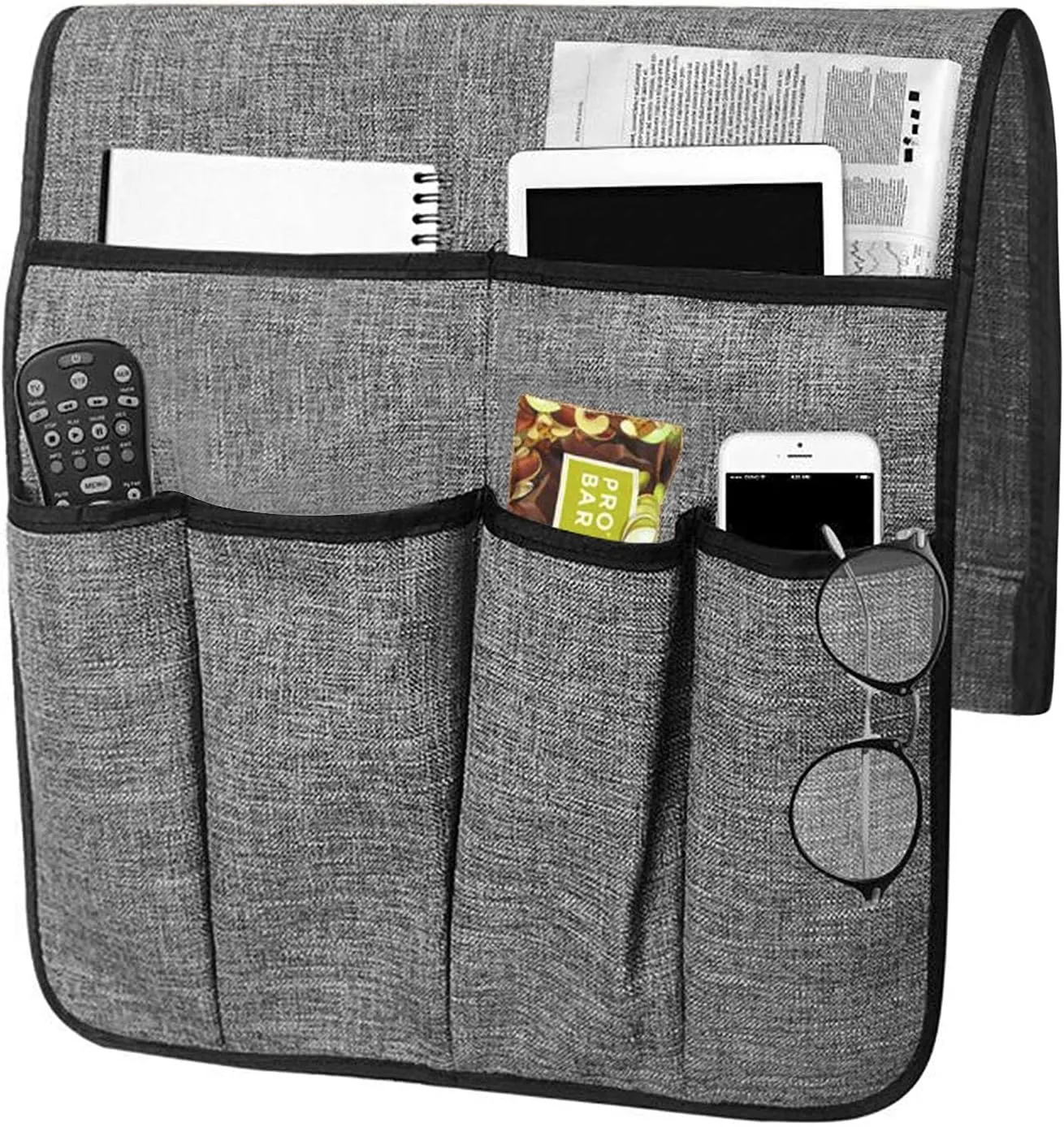 Couch Sofa Armrest Organiser Arm Chair Caddy Bedside Storage Pocket with 8 Pockets TV Remote Holder Bed Storage Pocket Bag for Cellphone Tablet Notepad Book Magazines DVD Glasses