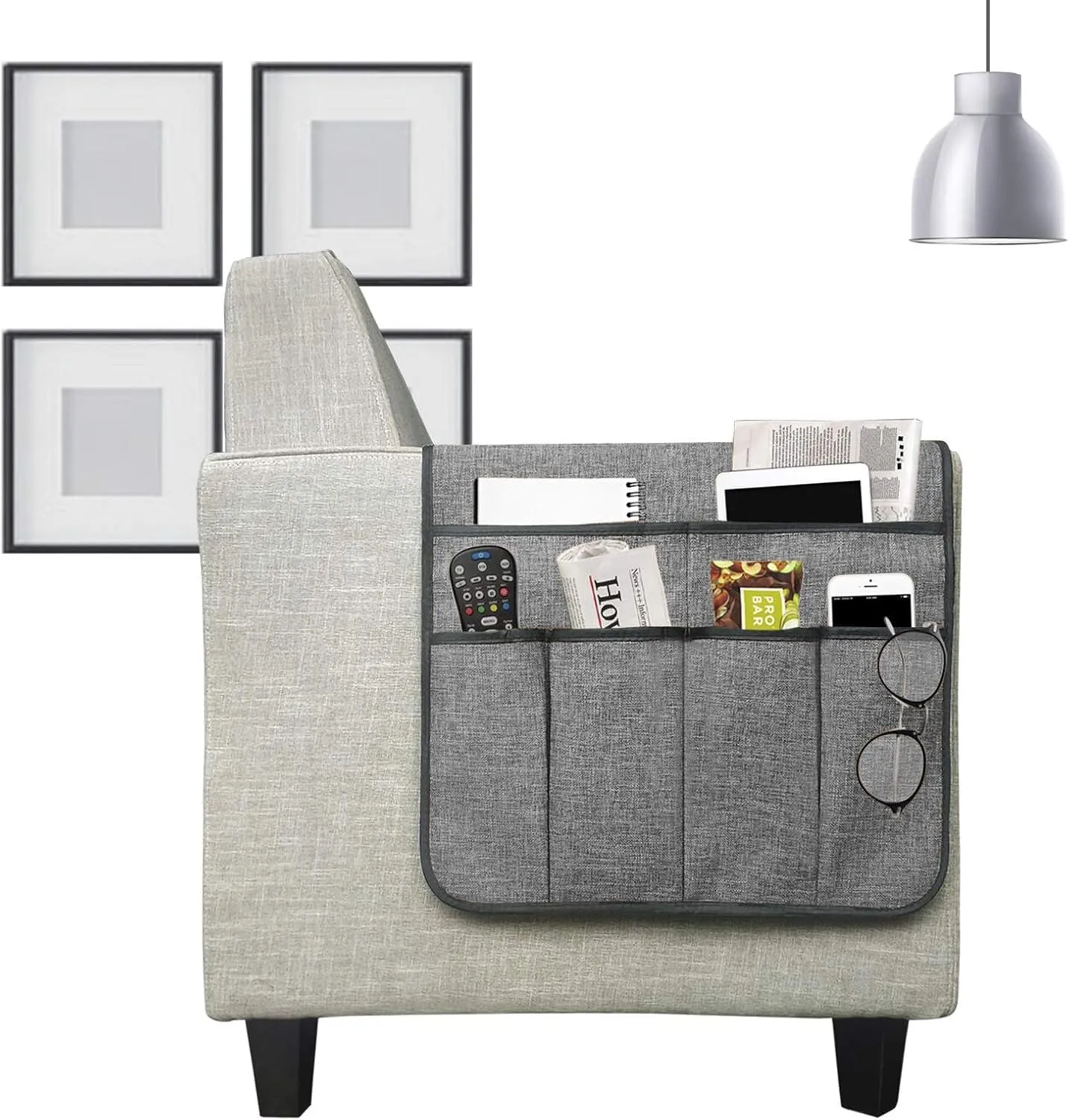 Couch Sofa Armrest Organiser Arm Chair Caddy Bedside Storage Pocket with 8 Pockets TV Remote Holder Bed Storage Pocket Bag for Cellphone Tablet Notepad Book Magazines DVD Glasses