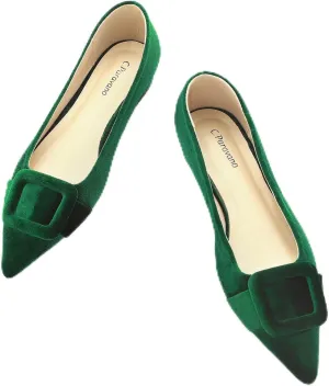 C.Paravano Women's Flats Velvet Pointed Toe Flats Slip-On Casual Work Shoes for Daily Wear Comfortable Stylish Ballet Flats (Green,Size 8.5)