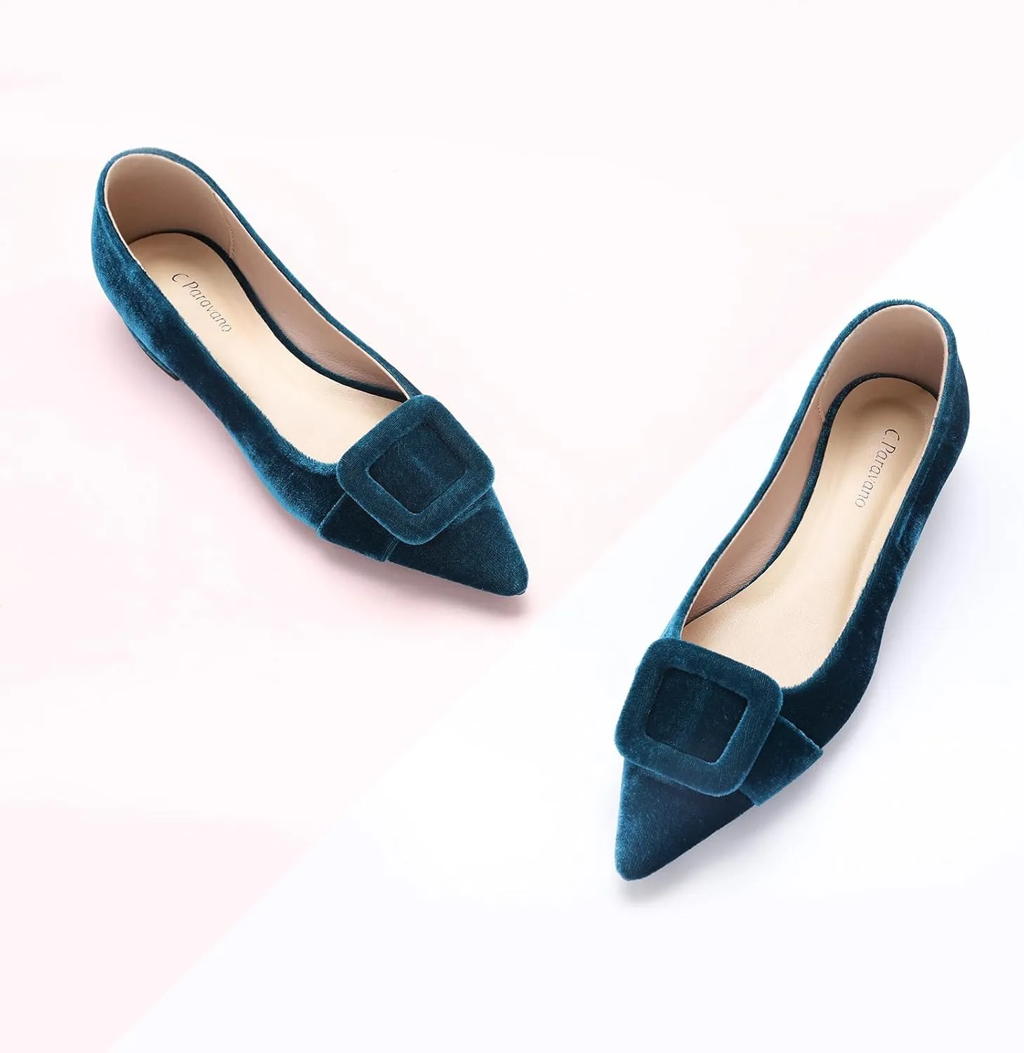 C.Paravano Women's Flats Velvet Pointed Toe Flats Slip-On Casual Work Shoes for Daily Wear Comfortable Stylish Ballet Flats