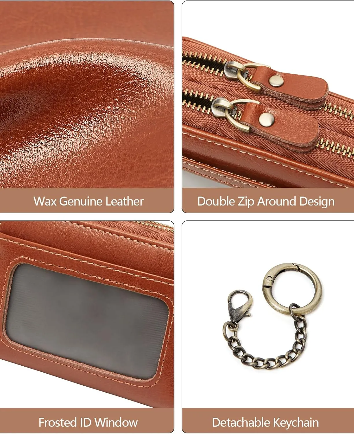 Credit Card Holder for Women, RFID Blocking Wallet Small Leather Wallet Women with Accordion Zipper, Card Wallet Keychain Brown