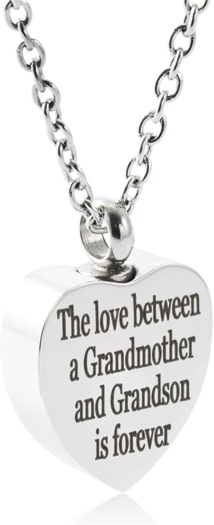 Cremation Ash Jewelry Forever Love Grandma&Grandson Urn Necklace Memorial Keepsake Birthstone Pendant