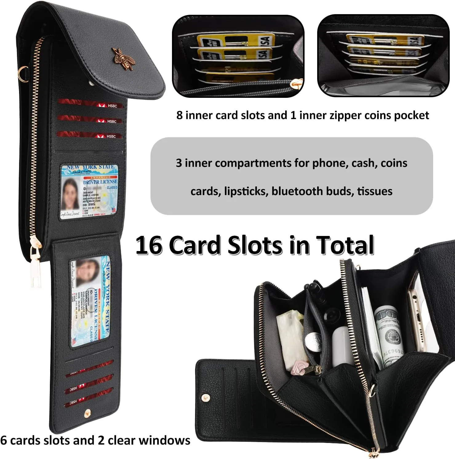 CrossBody Bags with Touchscreen Cell Phone Purse Window Zipper Pocket,RFID Blocking Card Holder iPhone bag for Women