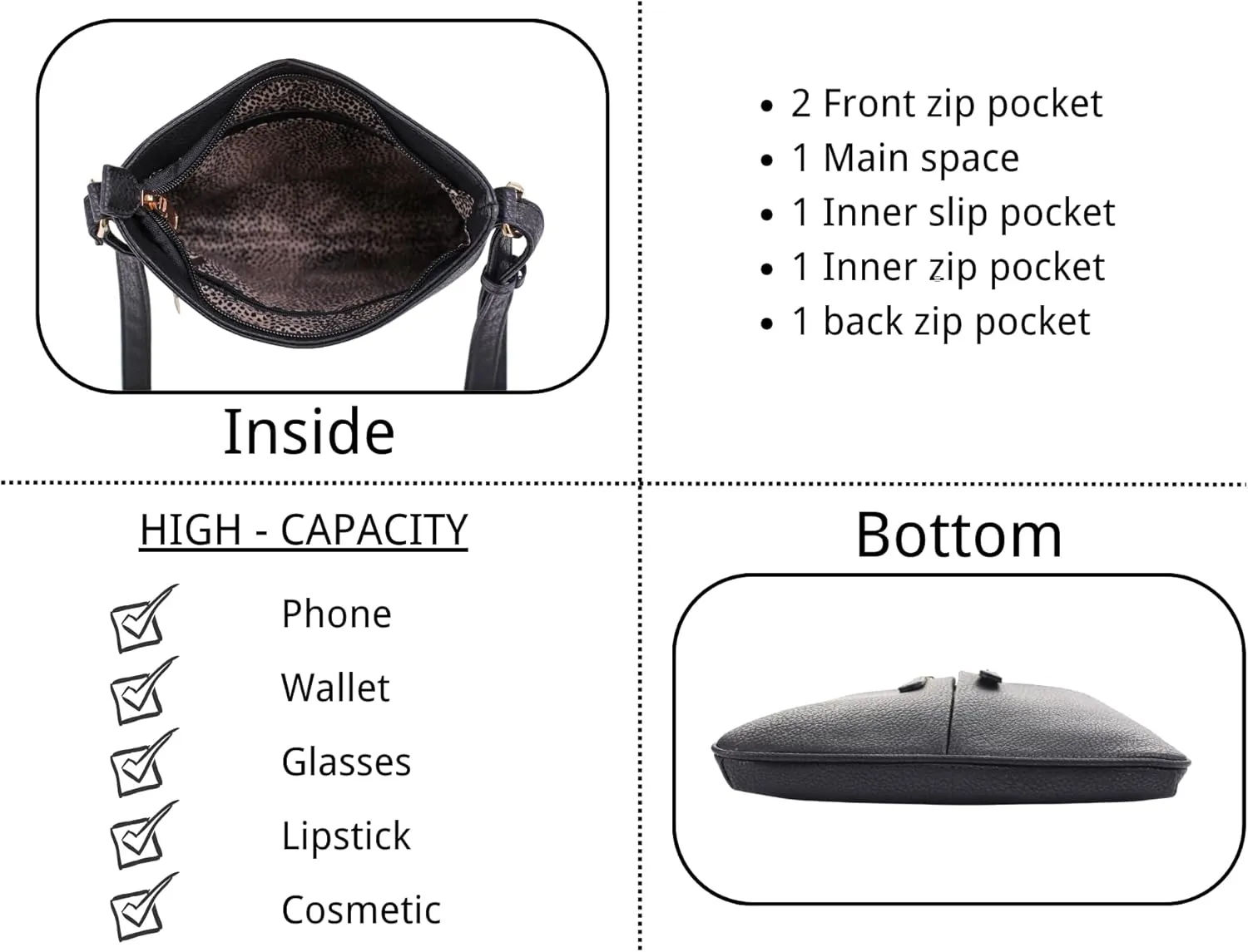 Crossbody Travel Bag, Adjustable Strap, Multiple Pockets