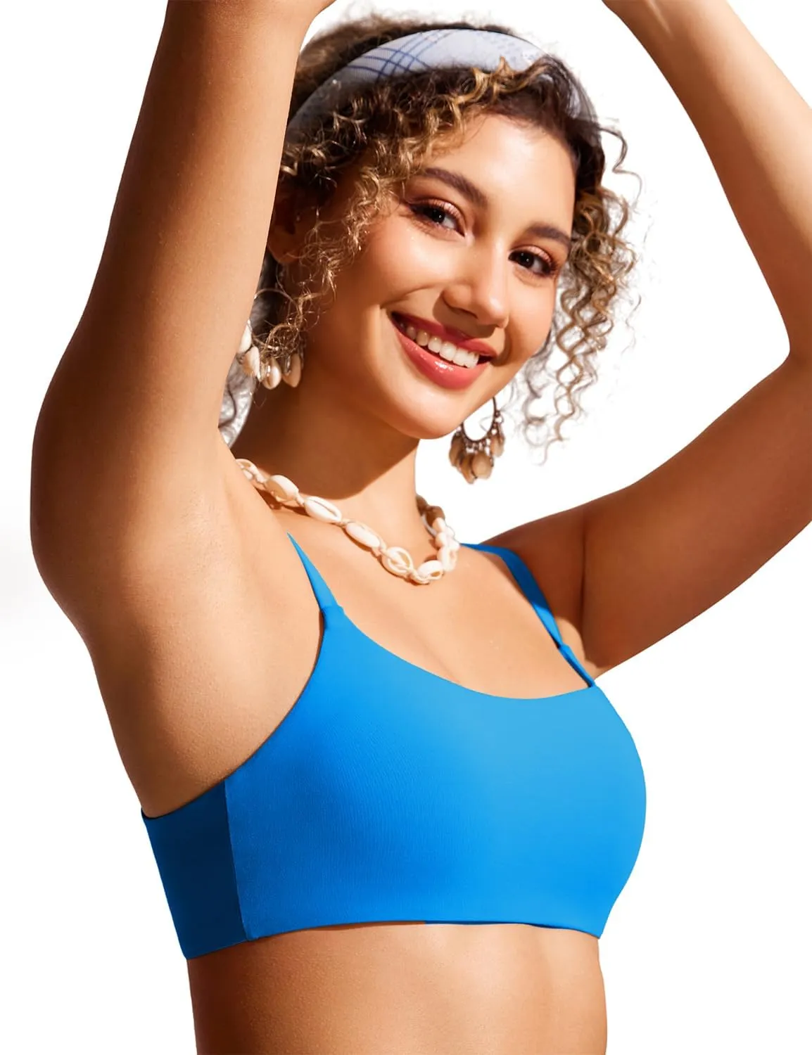 CRZ YOGA Womens Bikini Top A-C Adjustable Spaghetti Straps Bathing Suit Scoop Neck Padded Swimsuit Bra