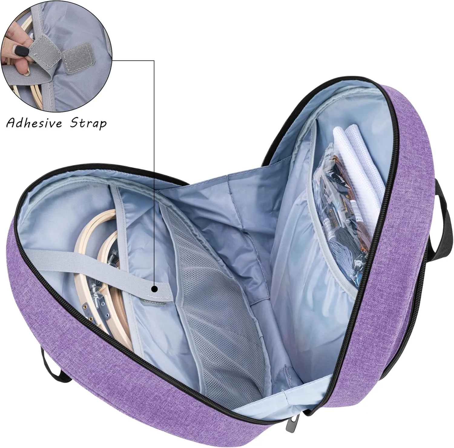 CURMIO Embroidery Bag, Portable Carrying Bag for Embroidery Project and Cross Stitch Tools Kits Supplies, Bag ONLY, Purple (Patented Design)