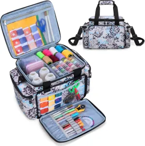 CURMIO Sewing Accessories Organizer, Large Sewing Supplies Storage Bag with Shoulder Strap for Spool Thread, Scissor and Sewing Needles, Dandelion (Bag Only)
