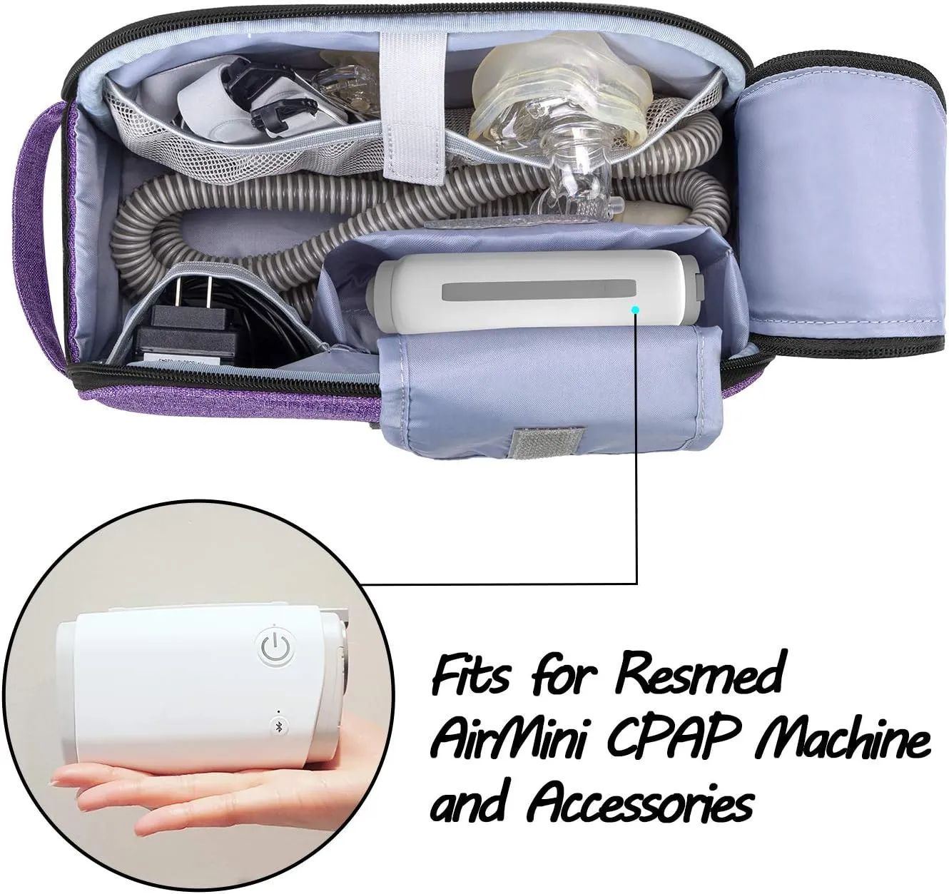 CURMIO Travel Carrying Bag Compatible for ResMed AirMini CPAP Machine and Accessories, Small Travel CPAP Equipment and Supplies Organizer Case, Bag Only