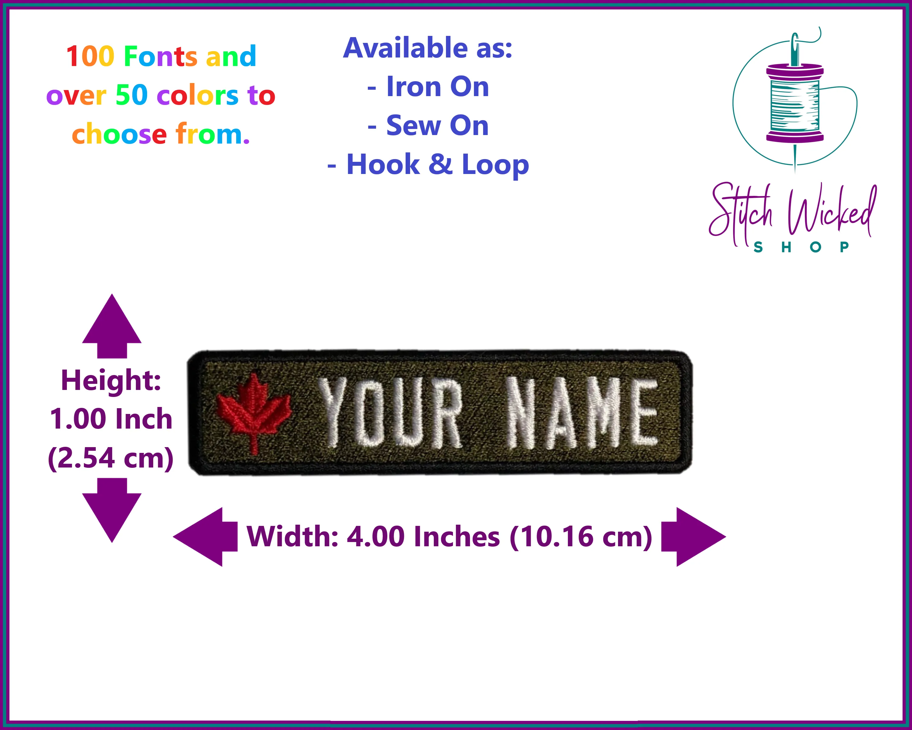 Custom Maple Leaf Name Patch, 1 X 4 Name Patch, Custom Embroidered Name Tag, Personalized Name Tape, Name Patch for Jacket, Patch for Backpack