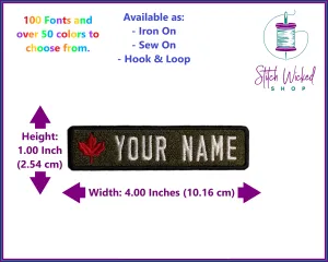 Custom Maple Leaf Name Patch, 1 X 4 Name Patch, Custom Embroidered Name Tag, Personalized Name Tape, Name Patch for Jacket, Patch for Backpack