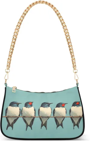 Cute Birds Shoulder Handbags for Women Travel Hobo Tote Handbag Women Gold Chain Shoulder Bags Purse with Zipper Closure