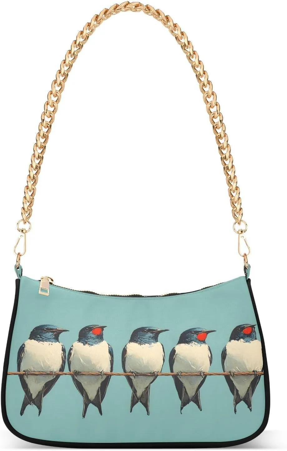Cute Birds Shoulder Handbags for Women Travel Hobo Tote Handbag Women Gold Chain Shoulder Bags Purse with Zipper Closure