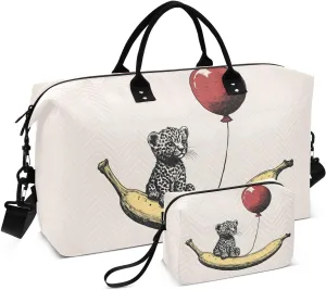 Cute Leopard Balloon Duffel Bag for Traveling, Travel Bag Gym Bag, with Multiple Interior Pockets Shoulder Weekender Bag for Women Men with Toiletry Bag 20.5L x 1.9W x 13.8H