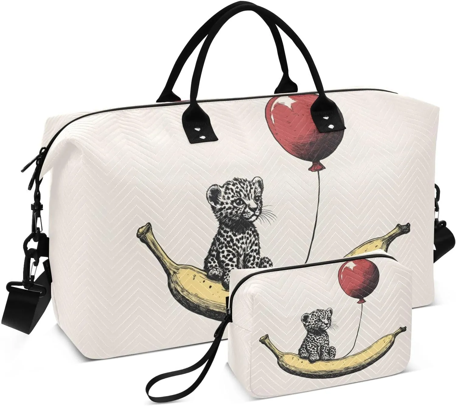 Cute Leopard Balloon Duffel Bag for Traveling, Travel Bag Gym Bag, with Multiple Interior Pockets Shoulder Weekender Bag for Women Men with Toiletry Bag 20.5L x 1.9W x 13.8H