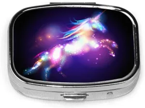 Cute Rainbow Unicorn Pill Organizer Portable Metal Pill Box Small Pill Container for Purse or Pocket 2 Compartment Daily Needs and Travelling