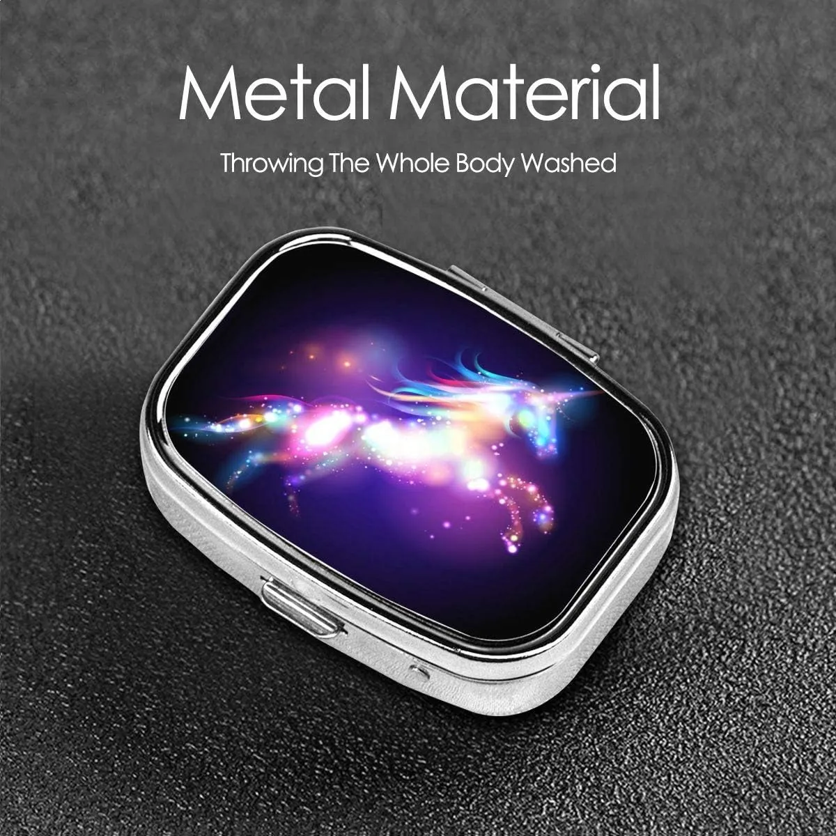 Cute Rainbow Unicorn Pill Organizer Portable Metal Pill Box Small Pill Container for Purse or Pocket 2 Compartment Daily Needs and Travelling