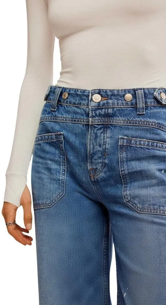 D-Sun Women Wide Leg Jeans Mid Rise Casual Straight Leg Denim Pants Baggy Boyfriend Cargo Jeans with Pockets
