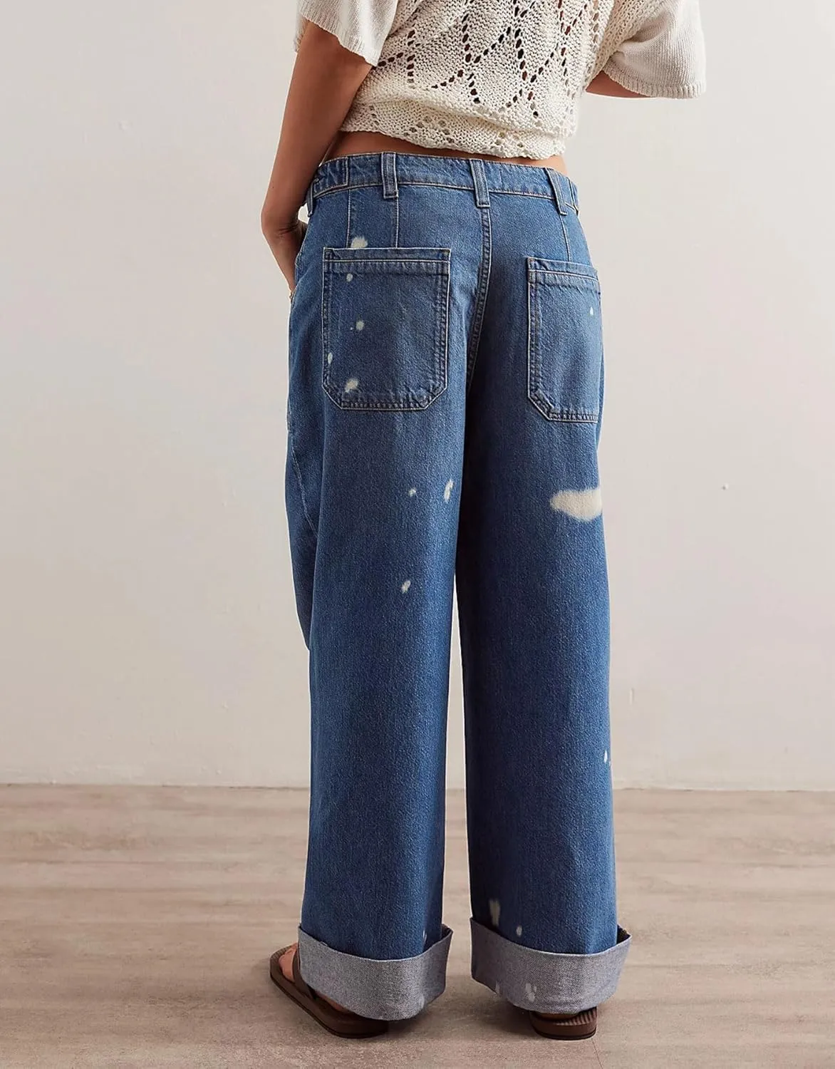 D-Sun Women Wide Leg Jeans Mid Rise Casual Straight Leg Denim Pants Baggy Boyfriend Cargo Jeans with Pockets