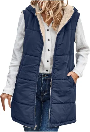 Dademeo Womens Warm Winter Coats Reversible Fleece Long Hooded Puffer Jackets Outerwear 2023 Fashion Solid Cotton Trench Coat