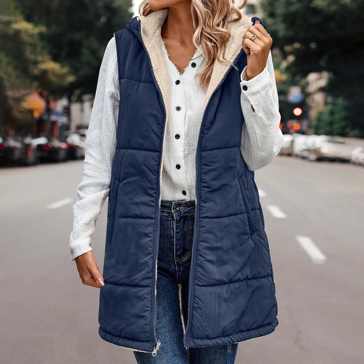 Dademeo Womens Warm Winter Coats Reversible Fleece Long Hooded Puffer Jackets Outerwear 2023 Fashion Solid Cotton Trench Coat