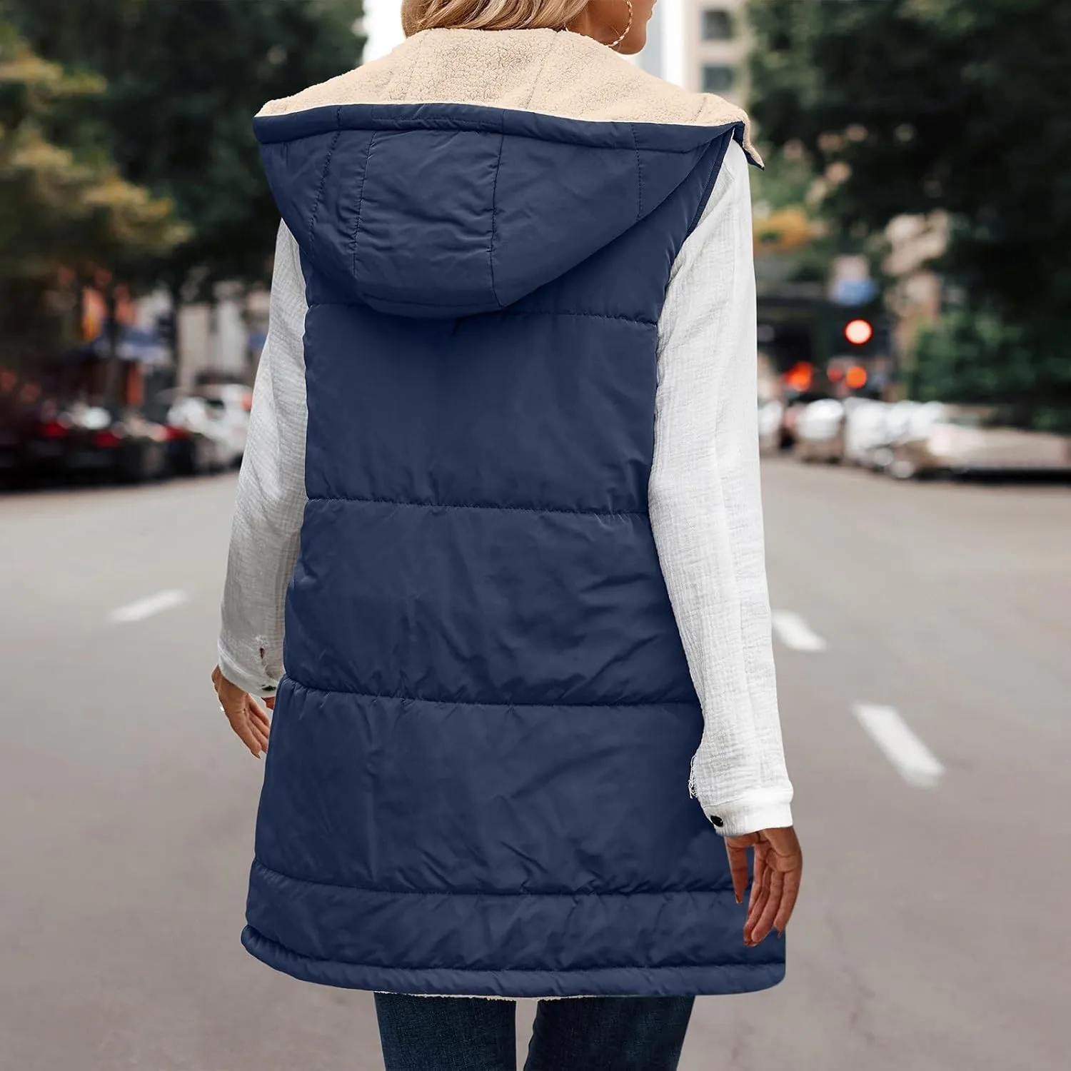 Dademeo Womens Warm Winter Coats Reversible Fleece Long Hooded Puffer Jackets Outerwear 2023 Fashion Solid Cotton Trench Coat