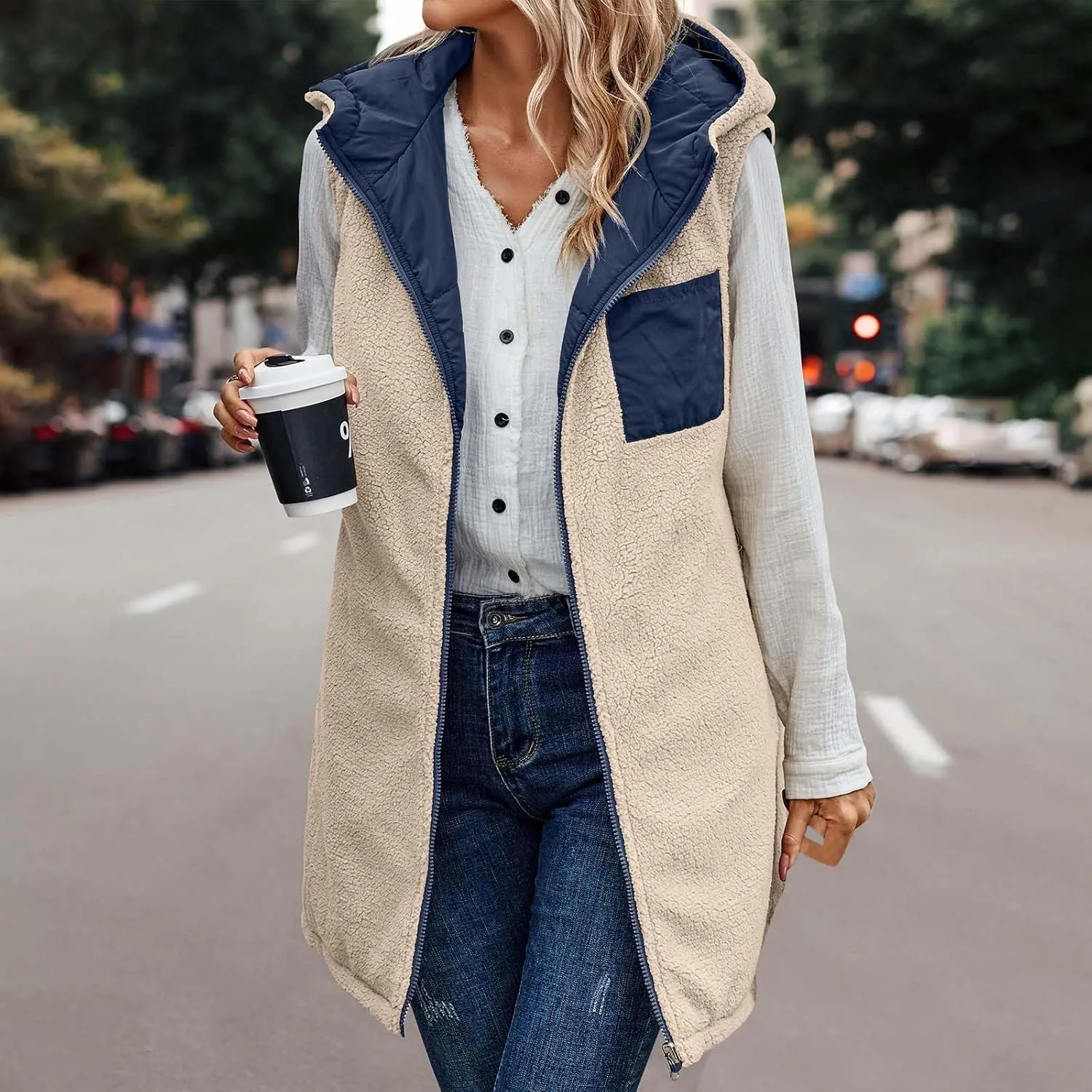Dademeo Womens Warm Winter Coats Reversible Fleece Long Hooded Puffer Jackets Outerwear 2023 Fashion Solid Cotton Trench Coat