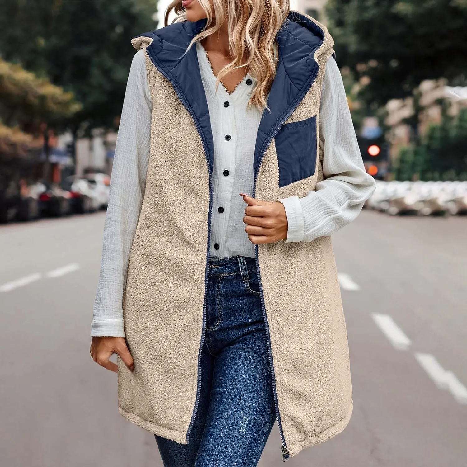 Dademeo Womens Warm Winter Coats Reversible Fleece Long Hooded Puffer Jackets Outerwear 2023 Fashion Solid Cotton Trench Coat