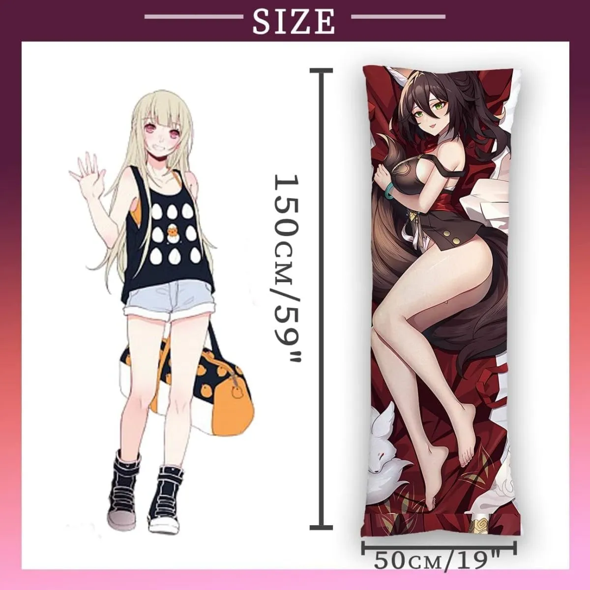 Dakimakura Genshin Impact Raiden Shogun 20""x59""Anime Pillowcase Double-Sided Pattern Hugging Body Pillow Cover Case (Tingyun), FE1222E