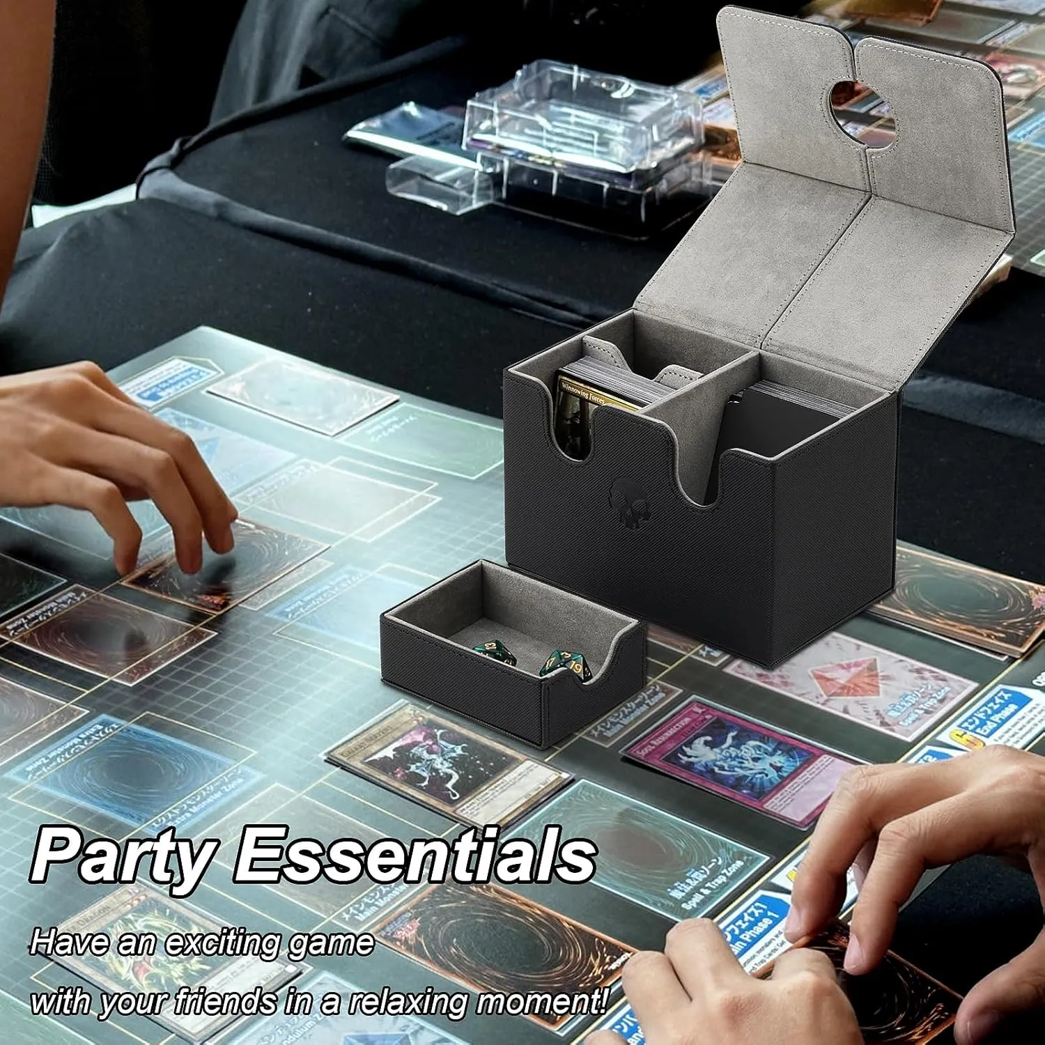 DaMohony Card Deck Box Holds 350  Single Sleeved Cards PU Leather Magnetic Deck Box with Dice Tray for TCG CCG Magic Game Cards