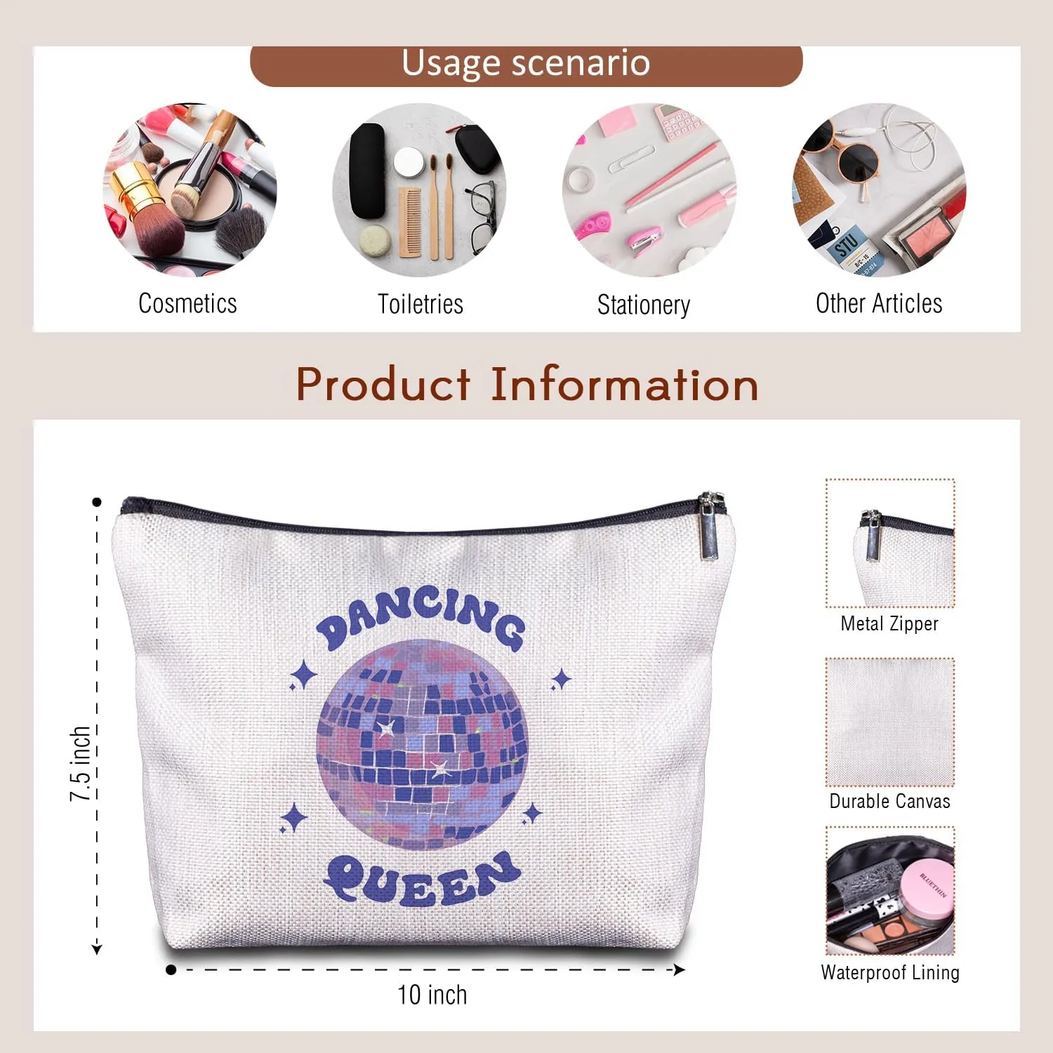 Dancing Queen Makeup Bag for Women - Dance Recital Gifts for Girls, Retro Disco Ball Gifts Cosmetic Bag, Trendy Dance Team Dancer Dance Teacher Appreciation Gifts