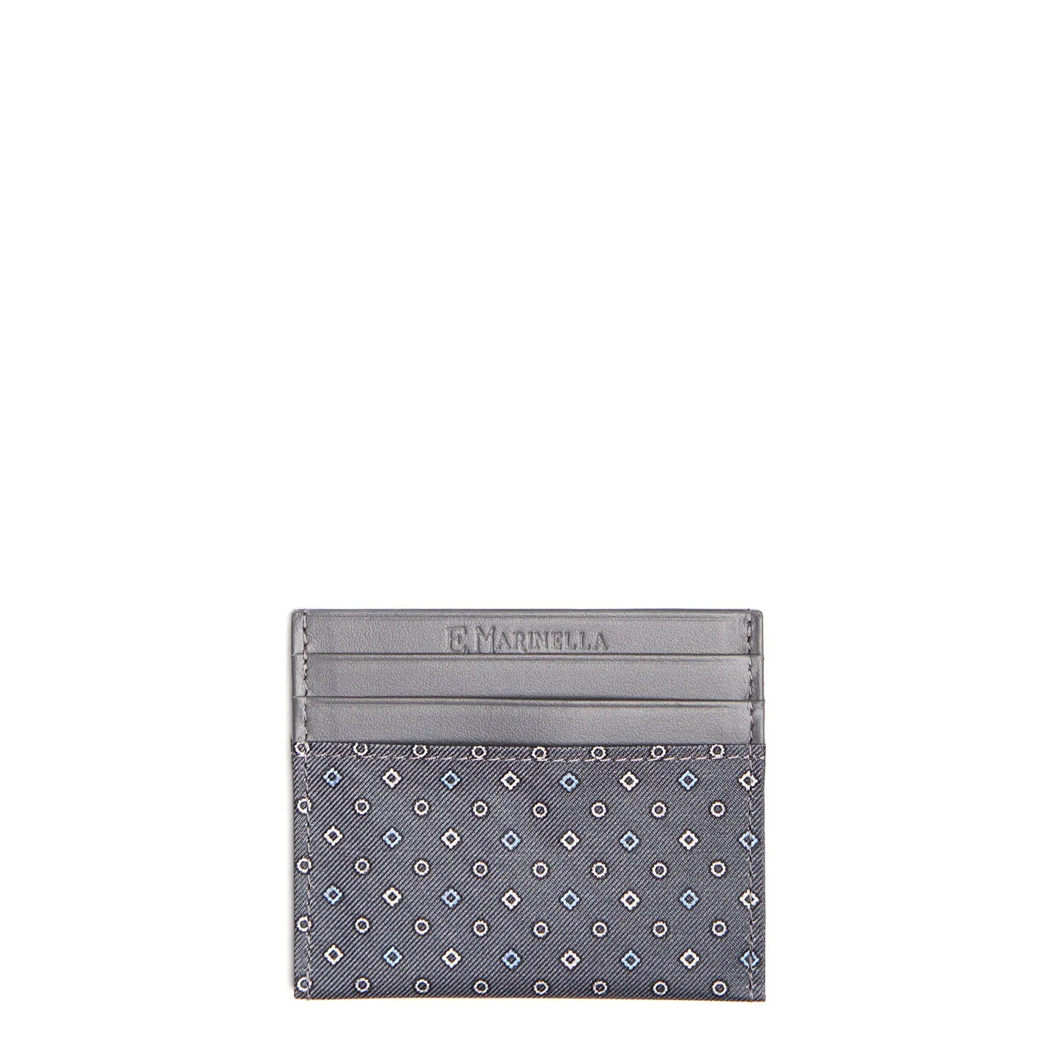 DARK GREY LEATHER AND SILK CREDIT CARD HOLDER