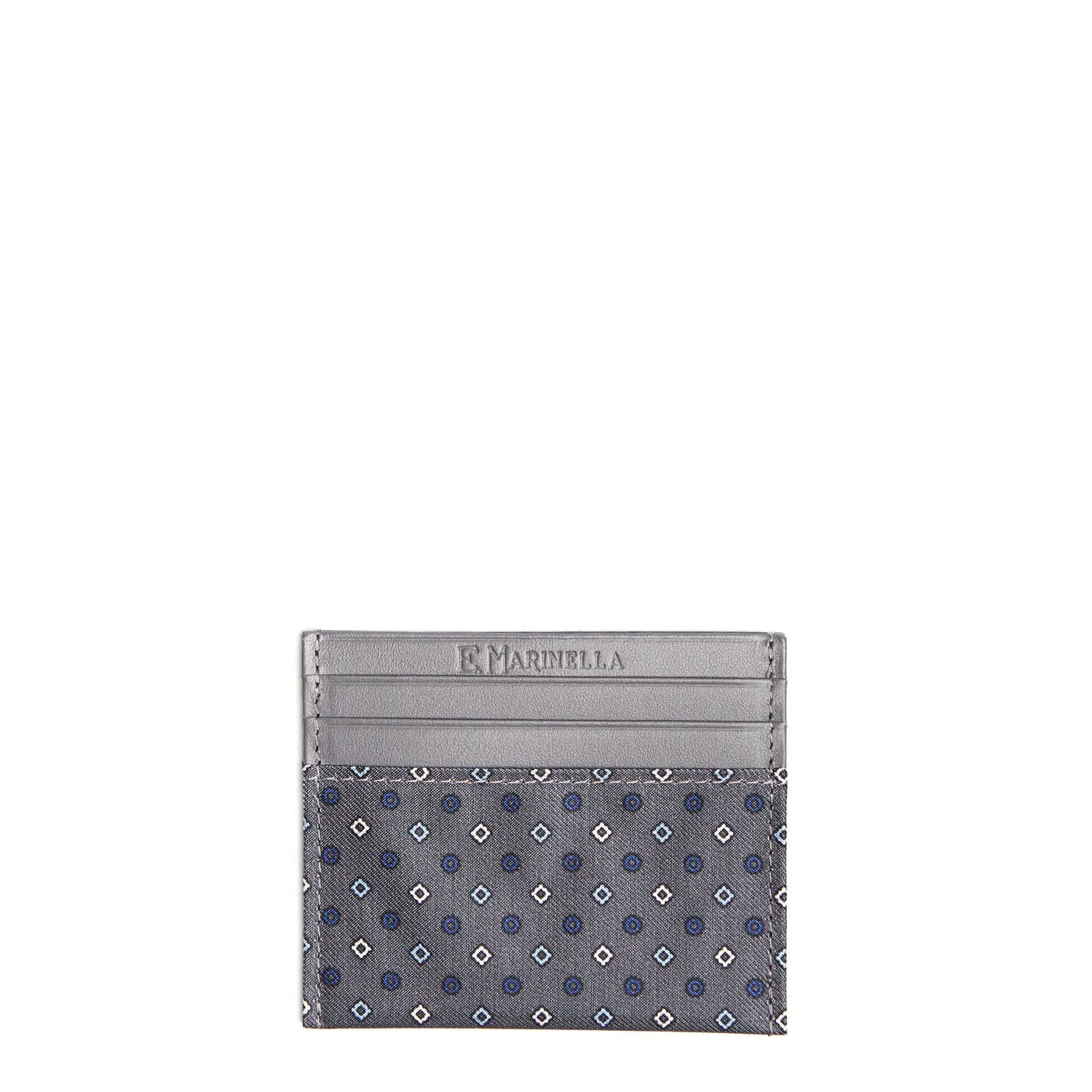 DARK GREY LEATHER AND SILK CREDIT CARD HOLDER