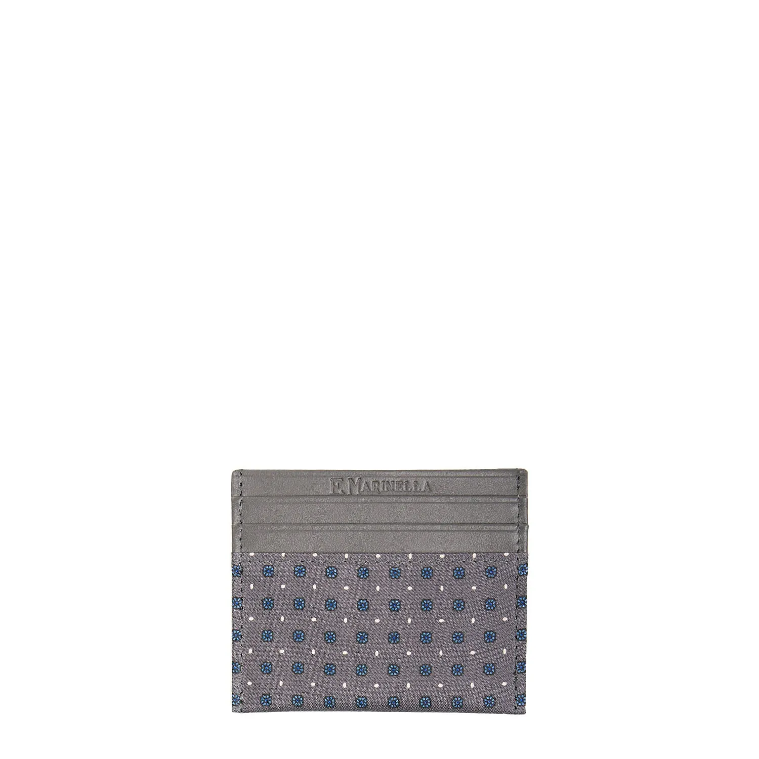 DARK GREY LEATHER AND SILK CREDIT CARD HOLDER