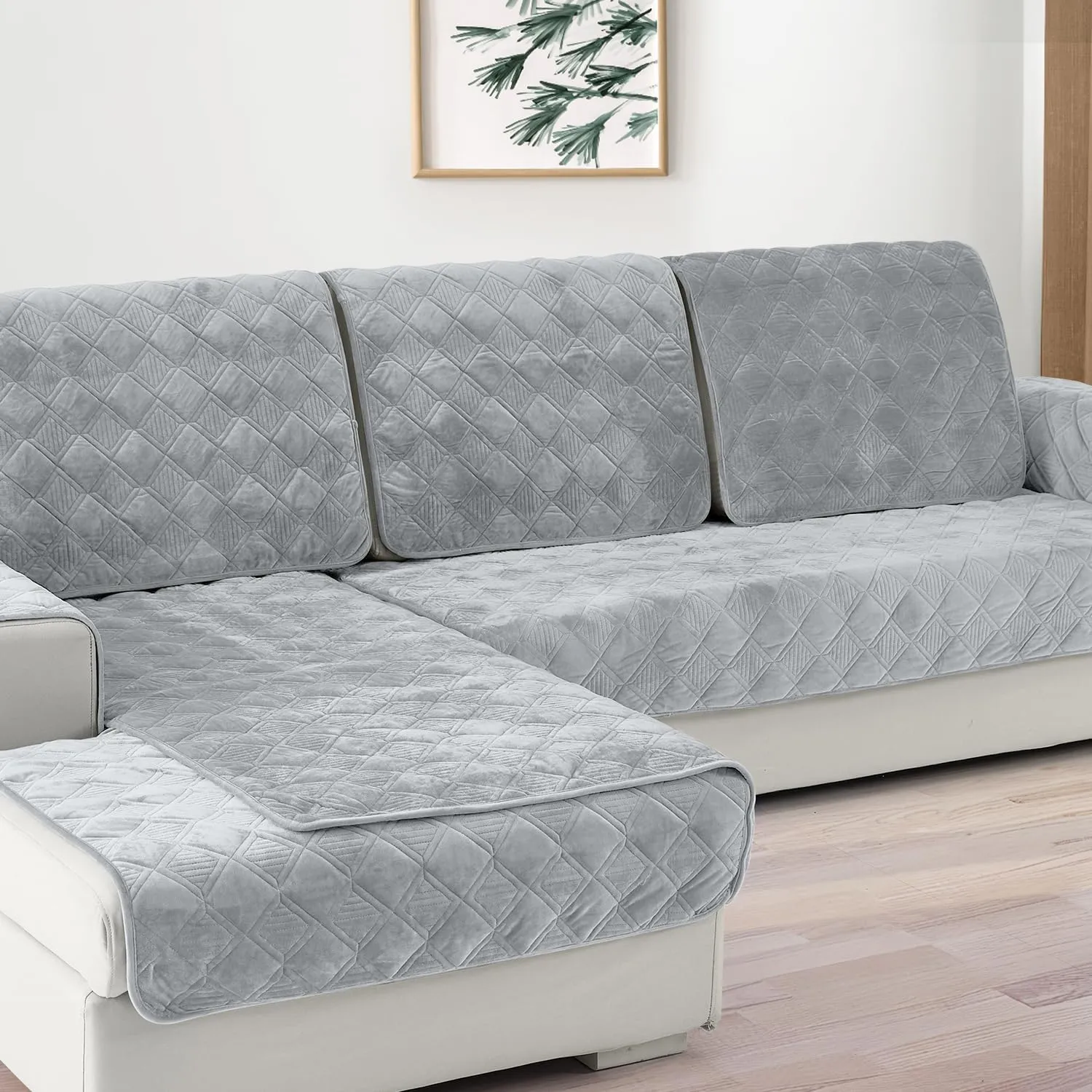 Deep Dream Couch Cover, Couch Arm Cover & Backrest Cover, Sectional Couch Covers, Anti-Slip Armrest Covers for Dogs Cats Recliner Loveseat Sofa L Shaped, 36 x 36 Inch -Light Gray(Only 1 Piece)