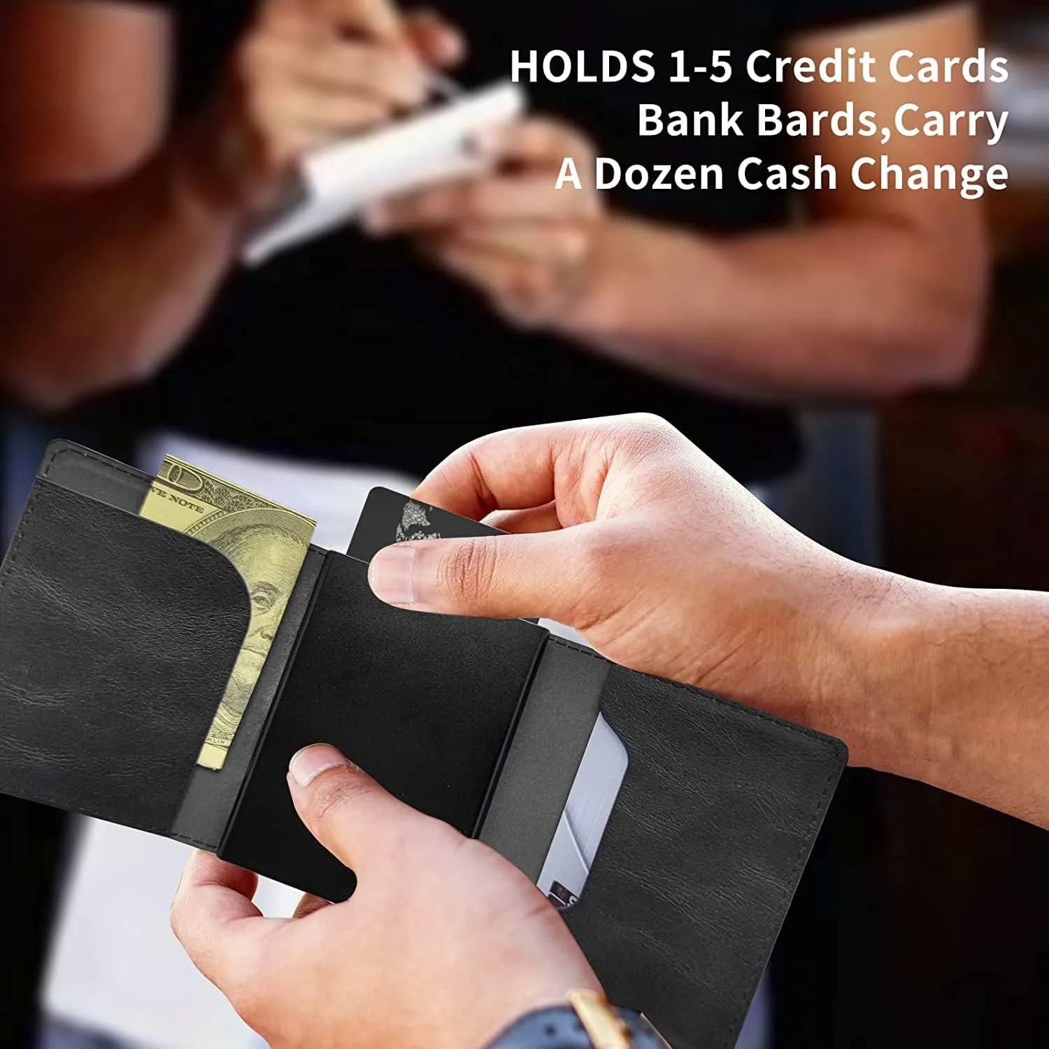 DEGDFSGR Credit Card Holder Aluminum Auto Pop Up Wallet Case,Leather Card Case Front Pocket Trifold Wallet with RFID Blocking Banknote Slot Thin Wallets for Women Men Girl, Wind Chime Wolves