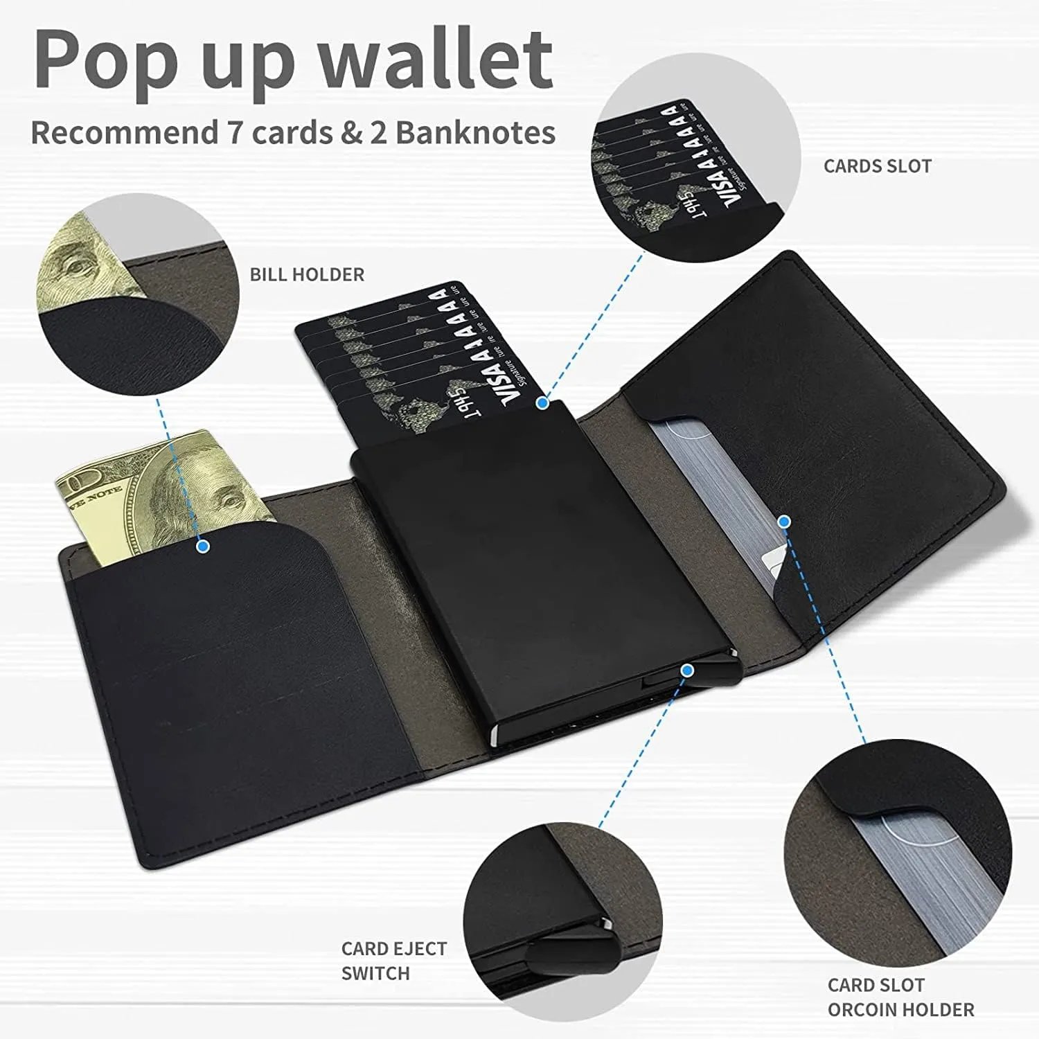 DEGDFSGR Credit Card Holder Aluminum Auto Pop Up Wallet Case,Leather Card Case Front Pocket Trifold Wallet with RFID Blocking Banknote Slot Thin Wallets for Women Men Girl, Wind Chime Wolves