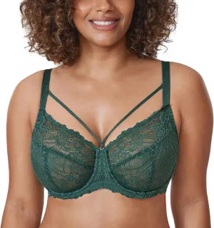 DELIMIRA Women's Plus Size Minimizer Bras Full Coverage Unlined Underwire Lace Bra B-K Cups