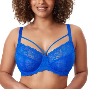 DELIMIRA Women's Plus Size Minimizer Bras Full Coverage Unlined Underwire Lace Bra B-K Cups