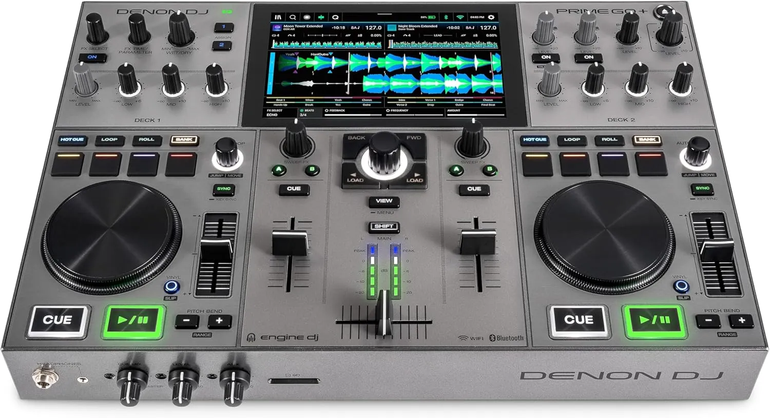 Denon DJ PRIME GO  Portable DJ Controller and Mixer with Stem Separation, 2 Decks, Wi-Fi Streaming, Bluetooth, Lights Control, 7" Screen and Battery