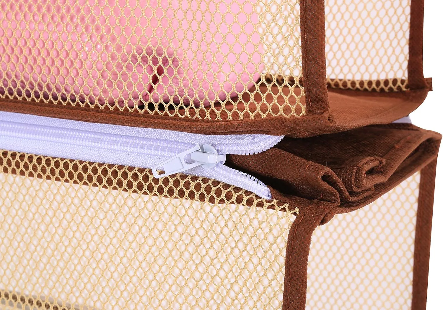 Detachable 4 Compartment Pouch Hanging Handbag Organizer Clear Purse Bag Storage Holder Wardrobe Closet Space Saving Organizers System for Living Room Bedroom(Pack of 2 Brown)