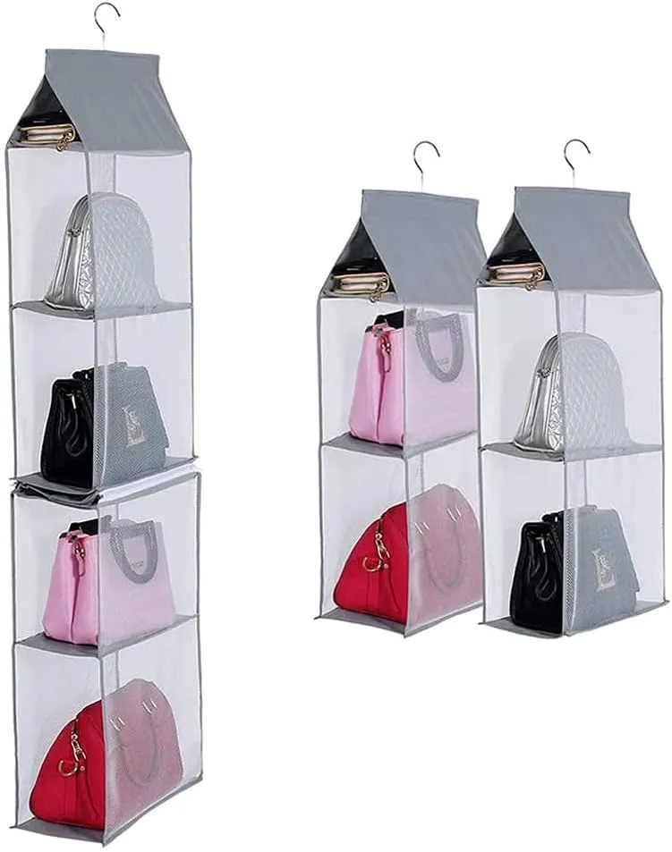 Detachable 6 Compartment Organizer Pouch Hanging Handbag Organizer Purse Bag Collection Storage Holder Wardrobe Closet Space Saving Organizers System For Living Room Bedroom Home Use (Grey)