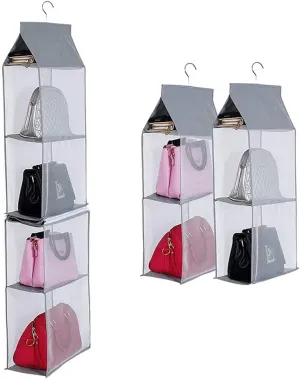 Detachable 6 Compartment Organizer Pouch Hanging Handbag Organizer Purse Bag Collection Storage Holder Wardrobe Closet Space Saving Organizers System For Living Room Bedroom Home Use (Grey)