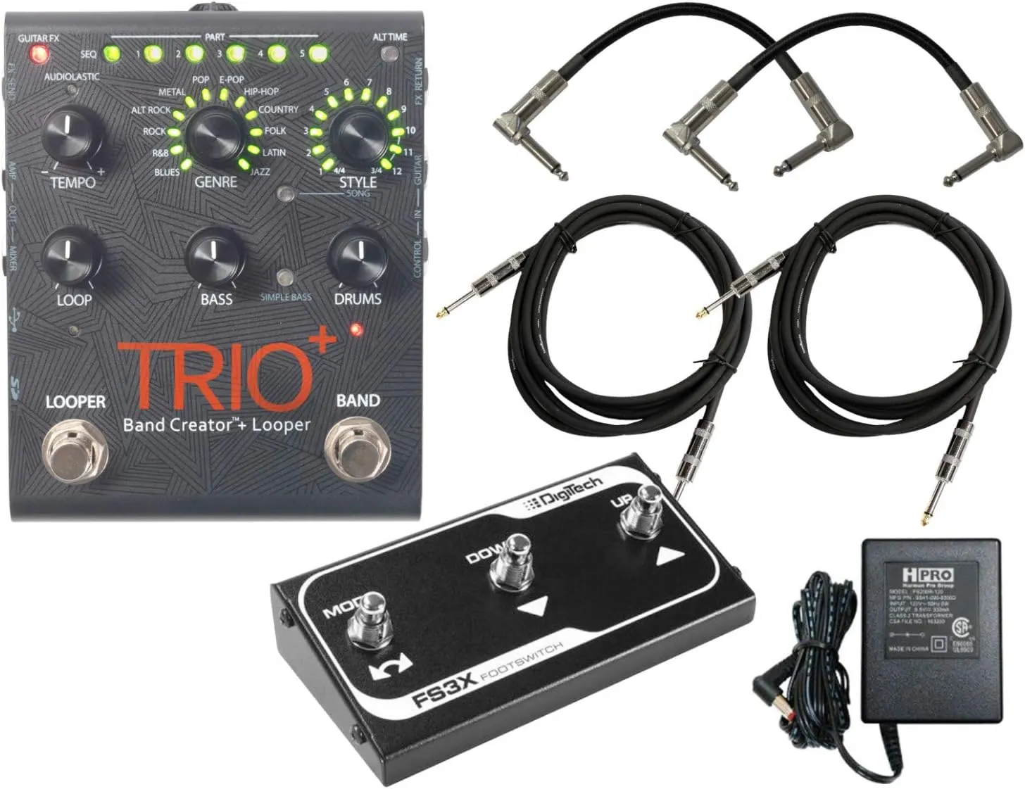 DigiTech Trio  Band Creator   Looper w/ FS3X Footswitch, 4 Cables, and Power Supply